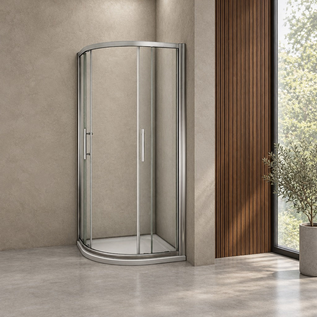 Cabine de douche coulissante quart de cercle – en situation dans une salle de bain