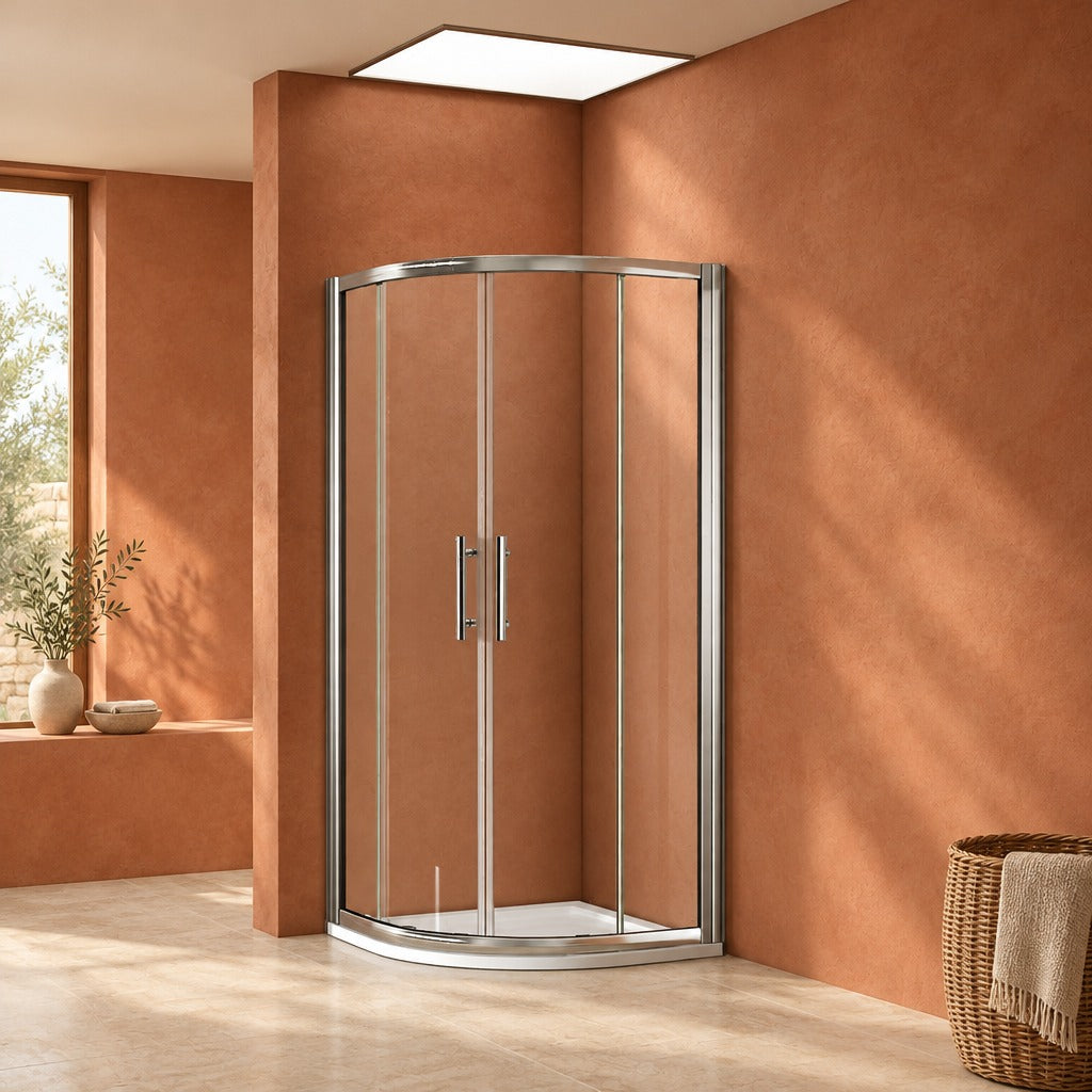Cabine de douche coulissante quart de cercle – en situation dans une salle de bain