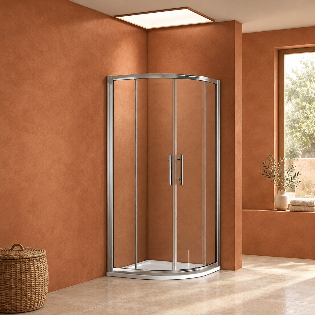 Cabine de douche coulissante quart de cercle – en situation dans une salle de bain