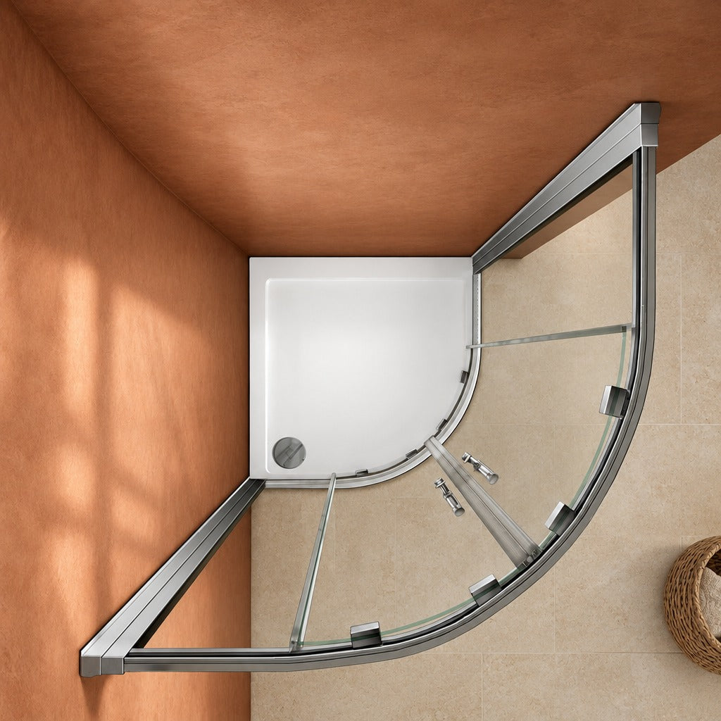 Cabine de douche coulissante quart de cercle – en situation dans une salle de bain