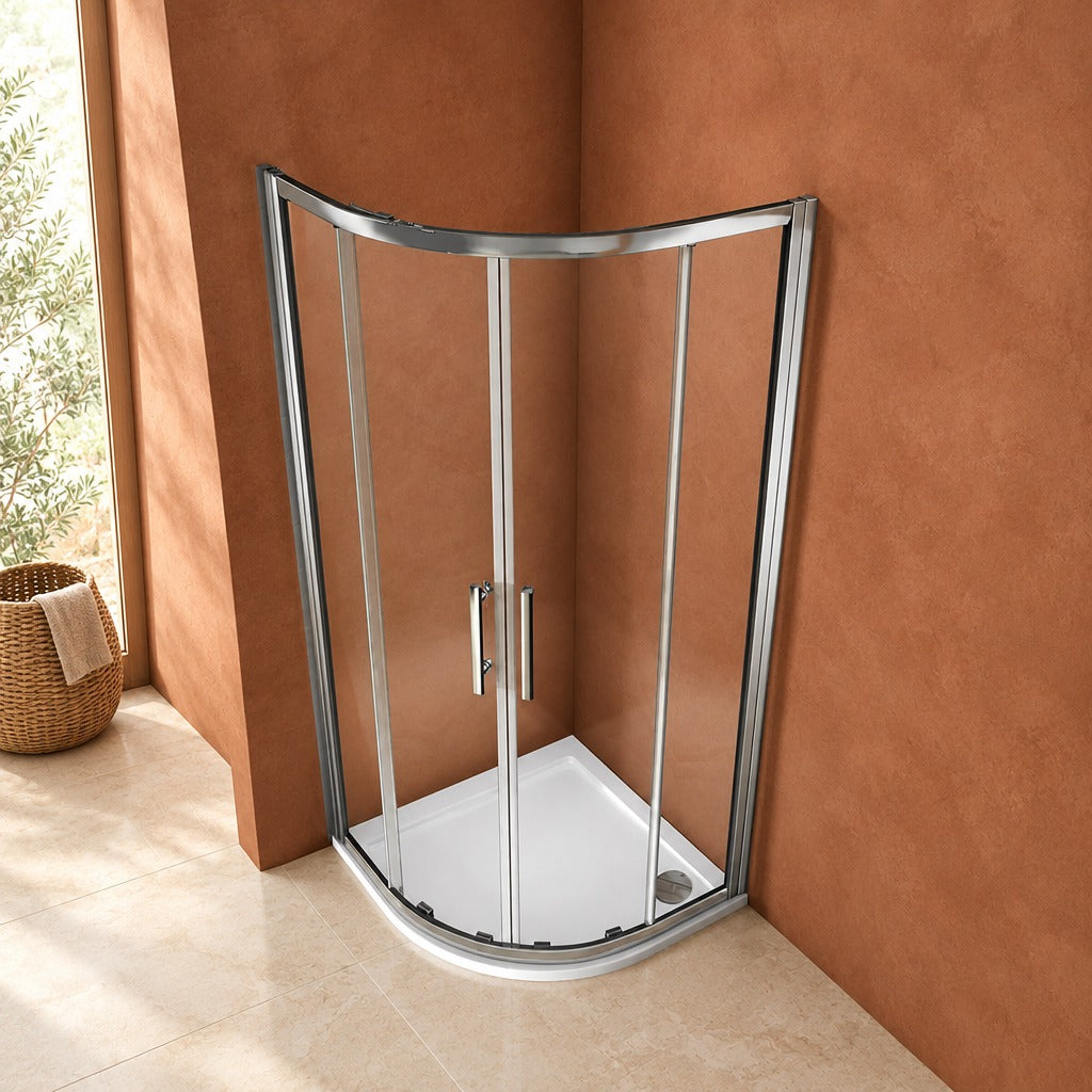 Cabine de douche coulissante quart de cercle – en situation dans une salle de bain