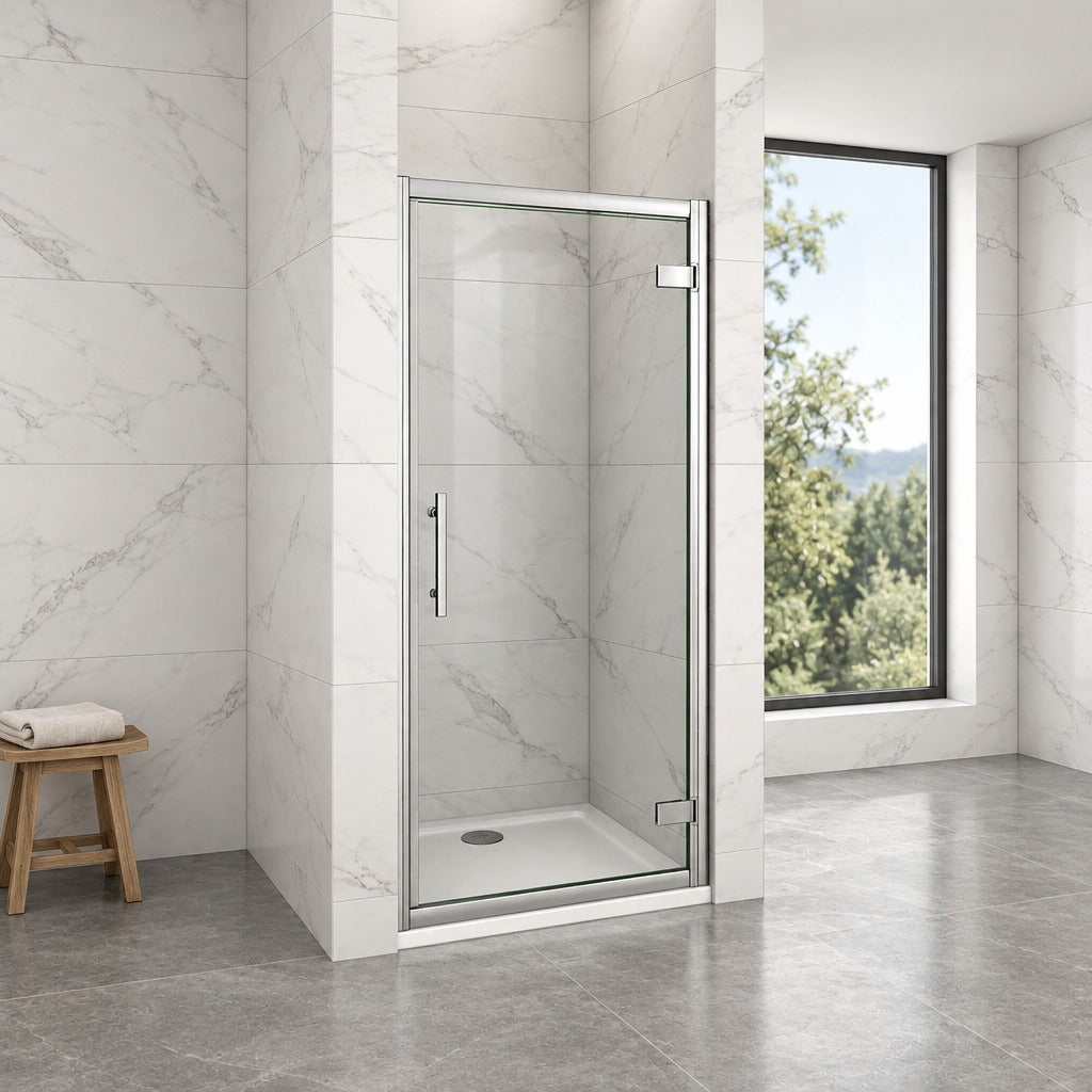 Porte de douche pivotante – en situation dans une salle de bain