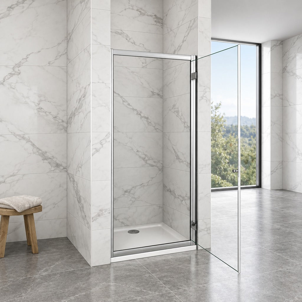 Porte de douche pivotante – en situation dans une salle de bain