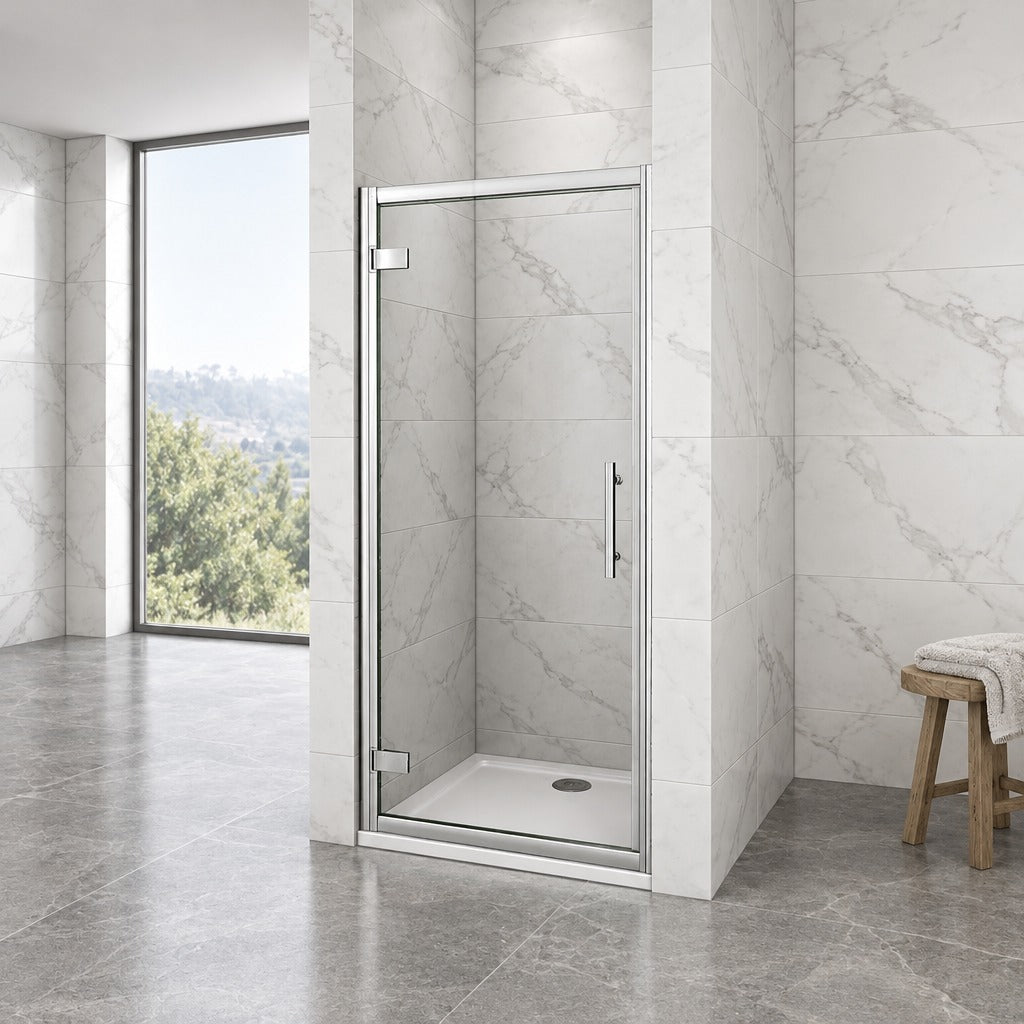 Porte de douche pivotante – en situation dans une salle de bain