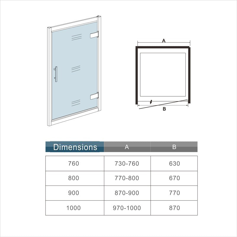 Porte de douche pivotante – schéma et dimensions