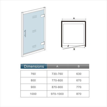 Porte de douche pivotante – schéma et dimensions