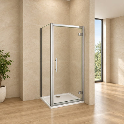 Cabine de douche pivotante accès d'angle – en situation dans une salle de bain