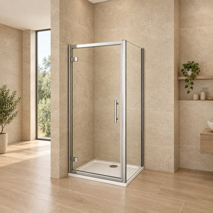 Cabine de douche pivotante accès d'angle – en situation dans une salle de bain