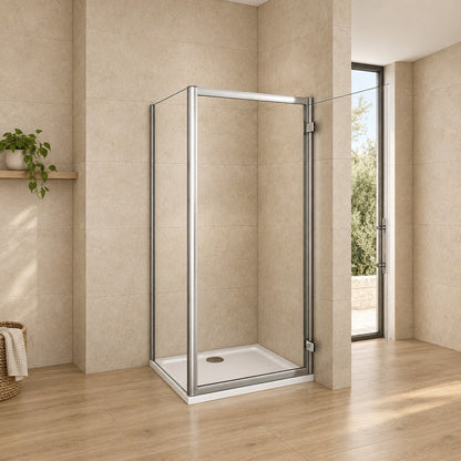 Cabine de douche pivotante accès d'angle – en situation dans une salle de bain