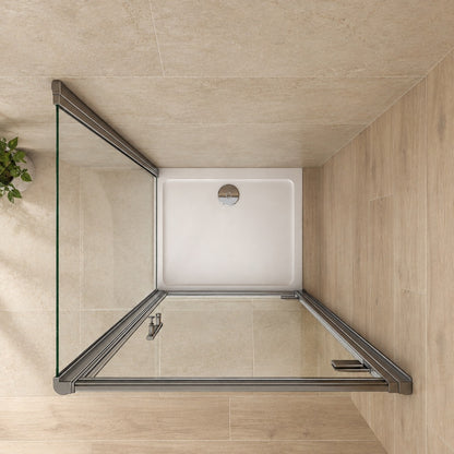 Cabine de douche pivotante accès d'angle – en situation dans une salle de bain