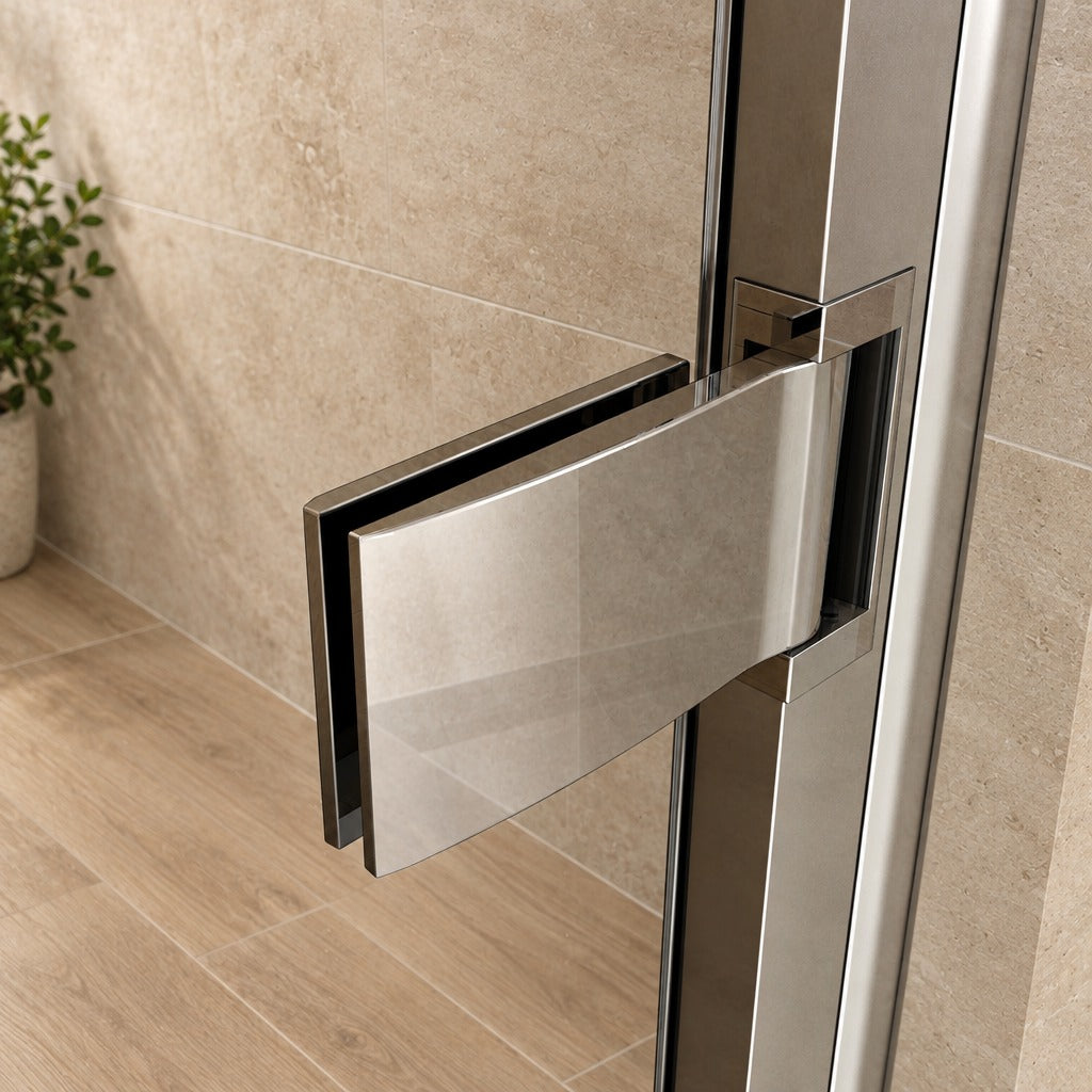 Cabine de douche pivotante accès d'angle – en situation dans une salle de bain