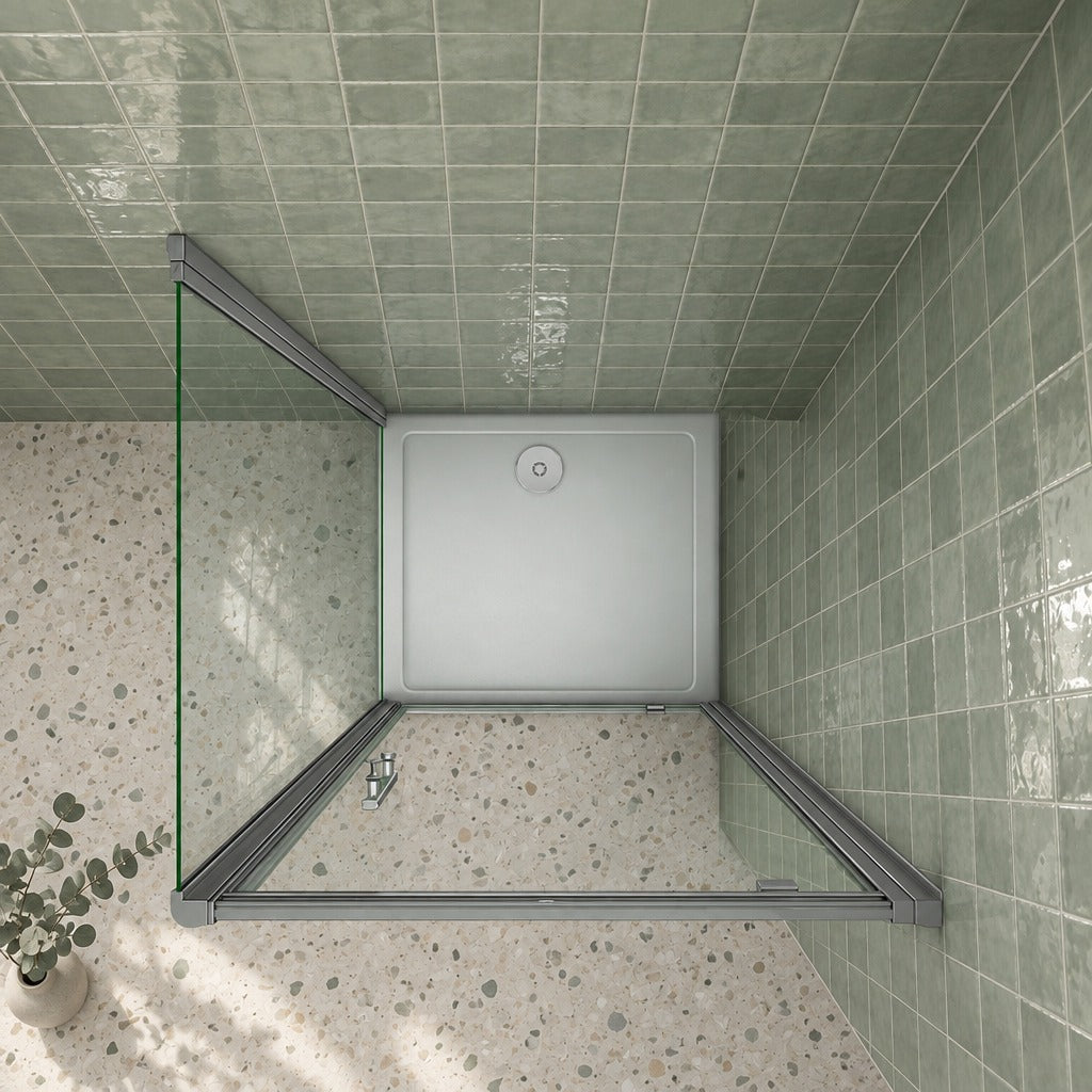 Cabine de douche pivotante accès d'angle – en situation dans une salle de bain