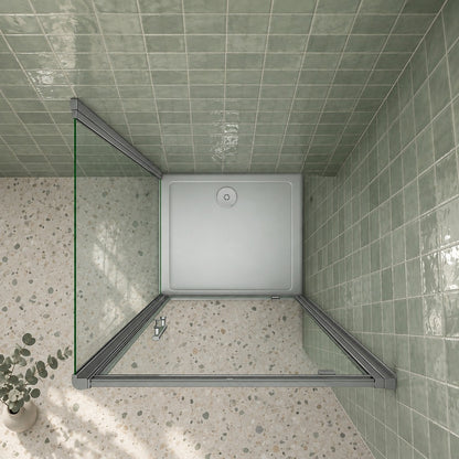 Cabine de douche pivotante accès d'angle – en situation dans une salle de bain