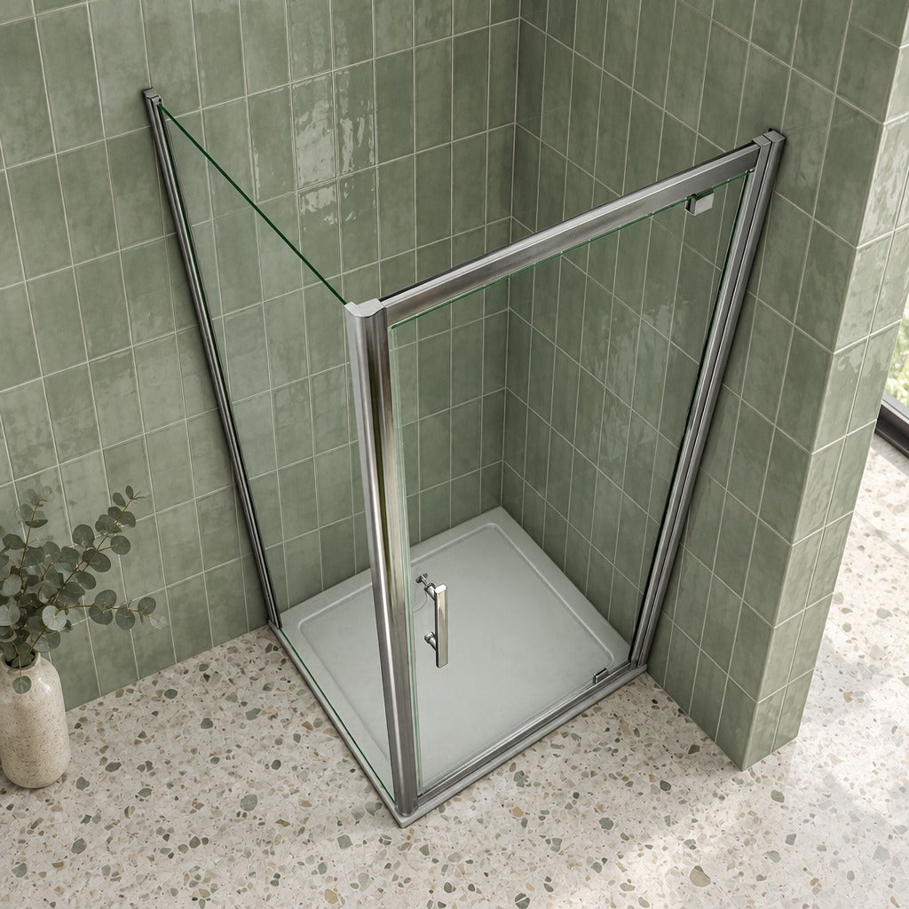 Cabine de douche pivotante accès d'angle – en situation dans une salle de bain