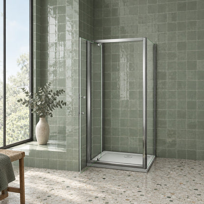 Cabine de douche pivotante accès d'angle – en situation dans une salle de bain