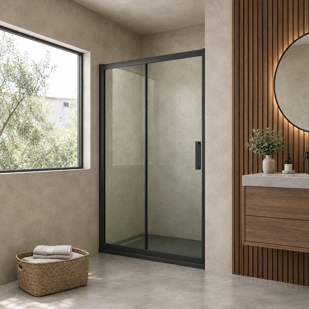 Porte de douche coulissante – en situation dans une salle de bain