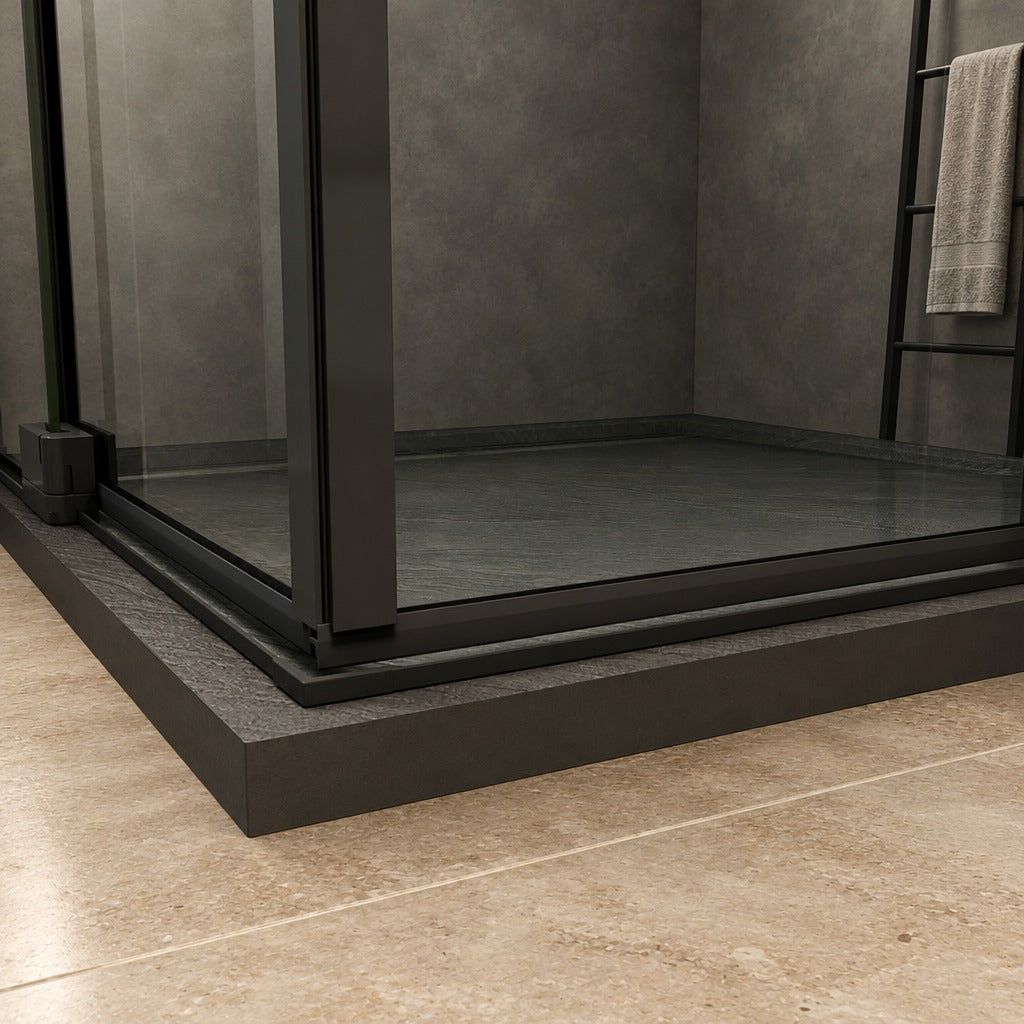 Cabine de douche pivotante accès d'angle – en situation dans une salle de bain