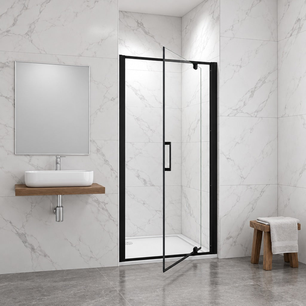 Porte de douche pivotante pour niche – en situation dans une salle de bain