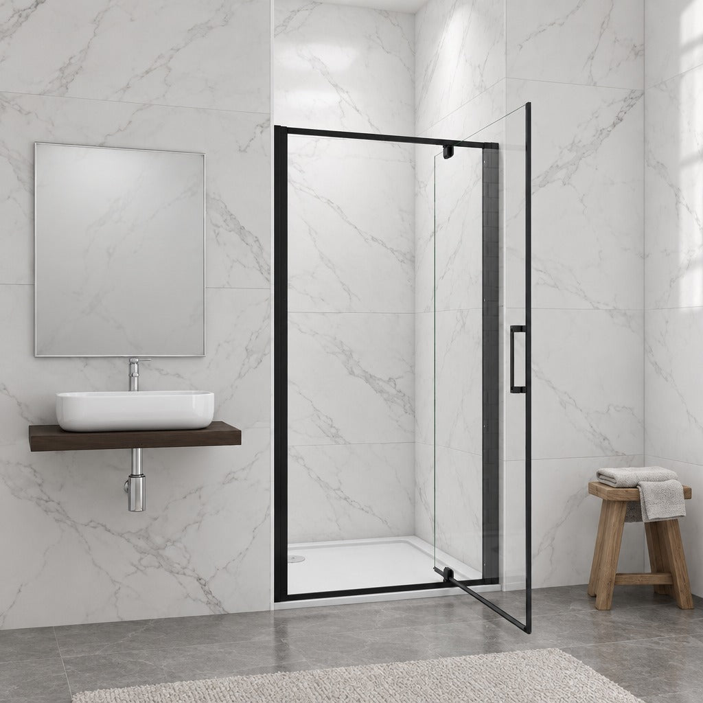 Porte de douche pivotante pour niche – en situation dans une salle de bain
