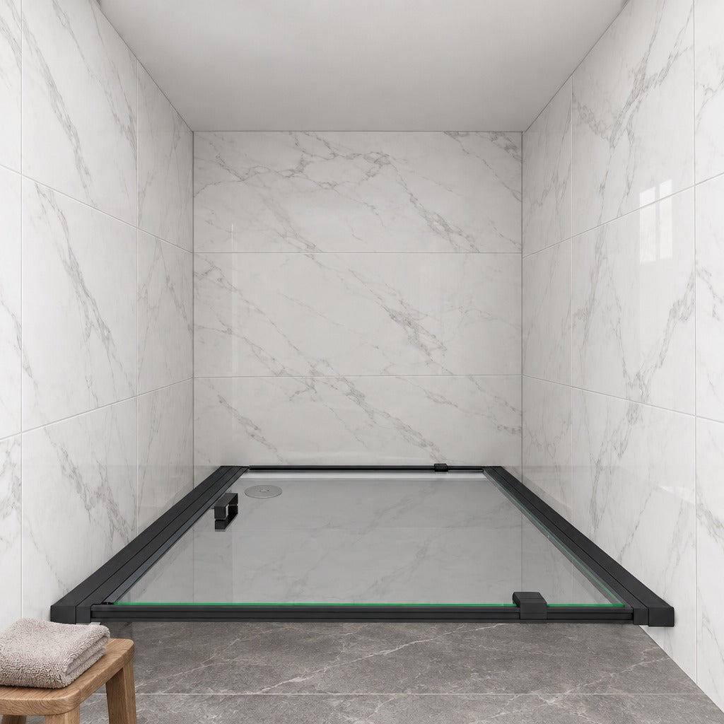 Porte de douche pivotante pour niche – en situation dans une salle de bain