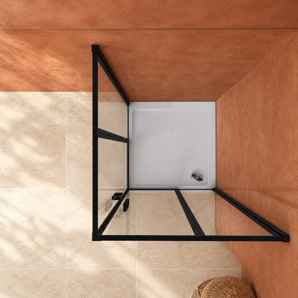 Cabine de douche pivotante accès d'angle – en situation dans une salle de bain