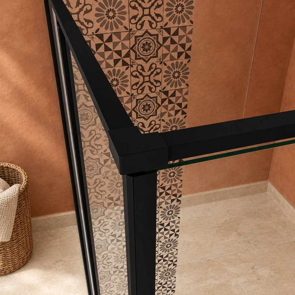 Cabine de douche pivotante accès d'angle – en situation dans une salle de bain
