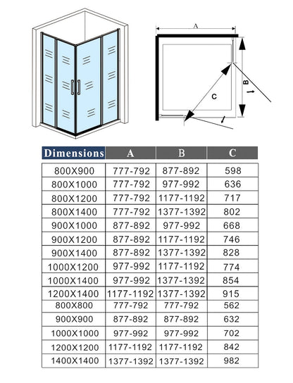 Cabine de douche pivotante accès d'angle – schéma et dimensions