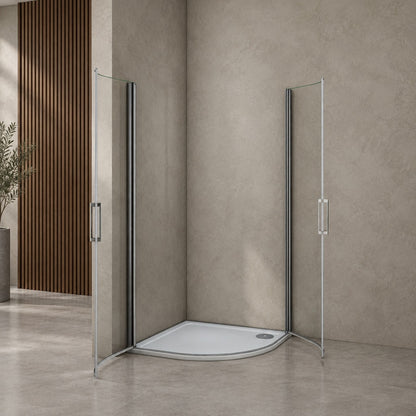 Cabine de douche pivotante quart de cercle – en situation dans une salle de bain
