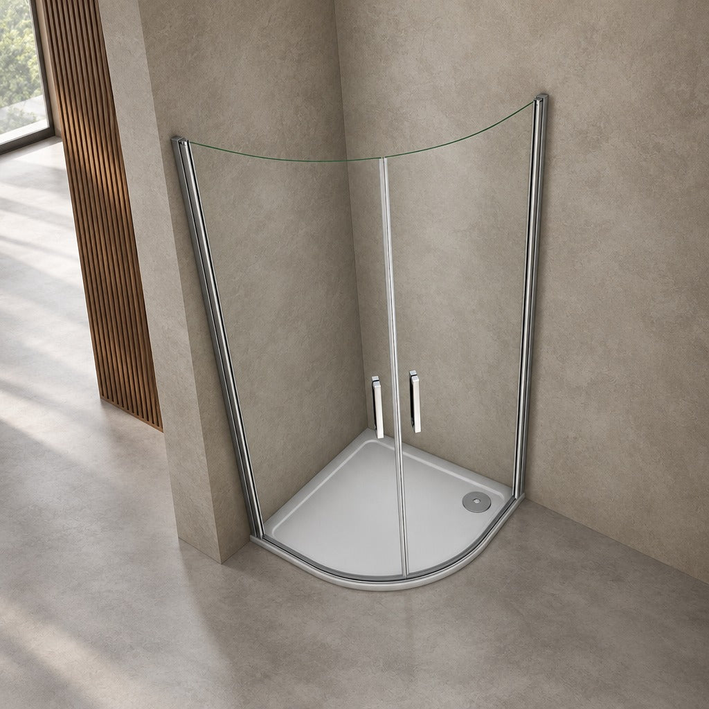 Cabine de douche pivotante quart de cercle – en situation dans une salle de bain