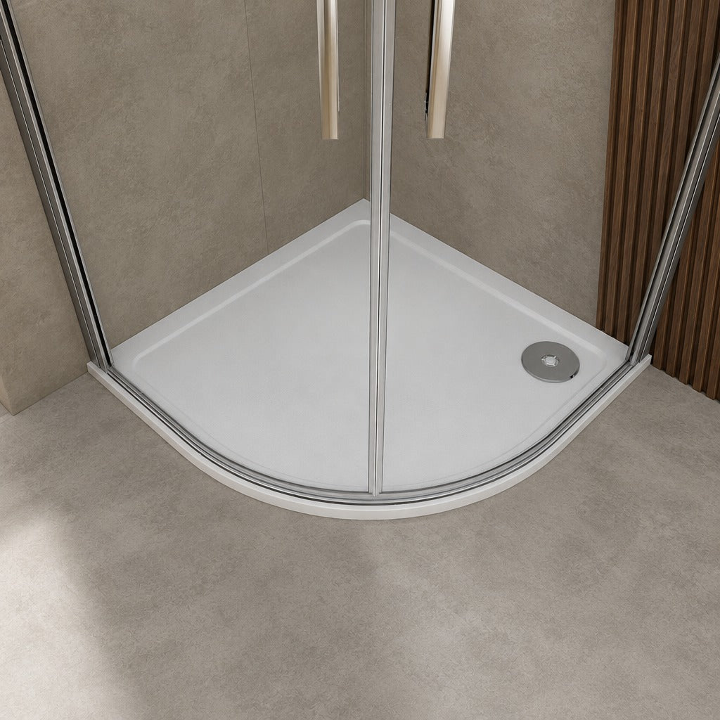Cabine de douche pivotante quart de cercle – en situation dans une salle de bain