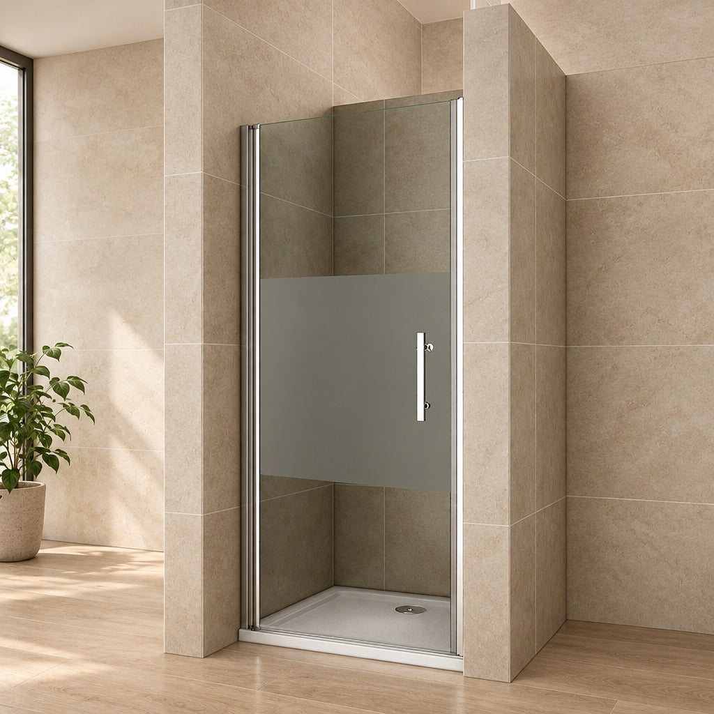 Porte de douche pivotante pour niche – en situation dans une salle de bain