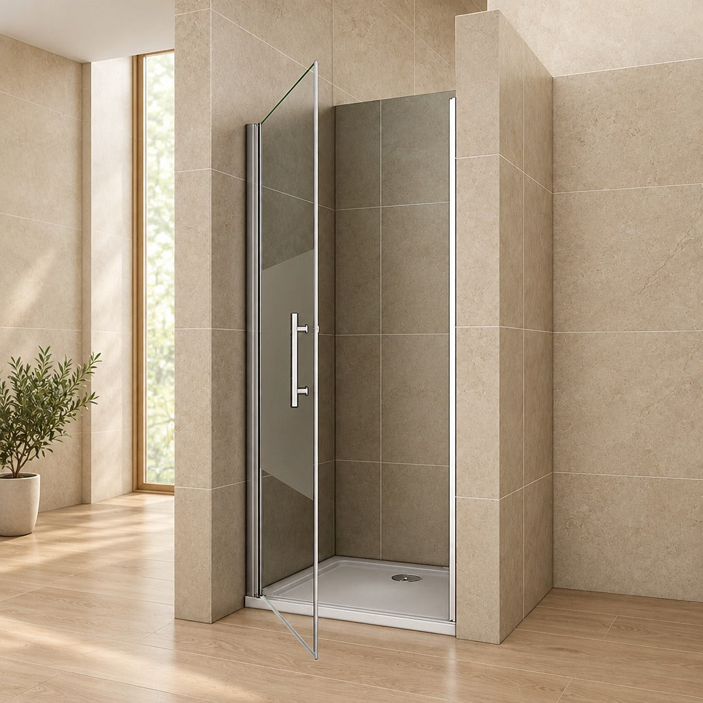 Porte de douche pivotante pour niche – en situation dans une salle de bain