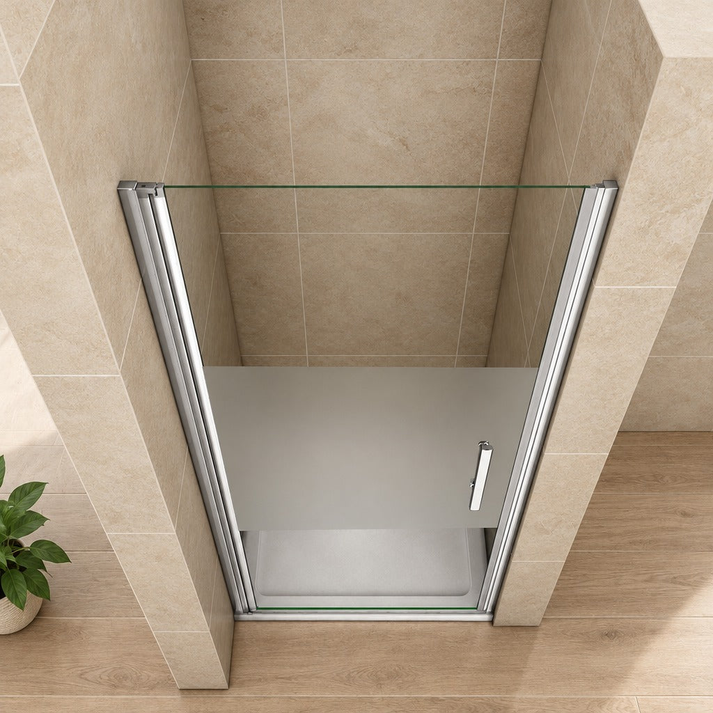 Porte de douche pivotante pour niche – en situation dans une salle de bain