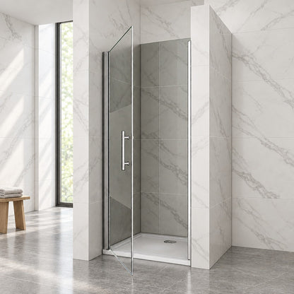 Porte de douche pivotante pour niche – en situation dans une salle de bain