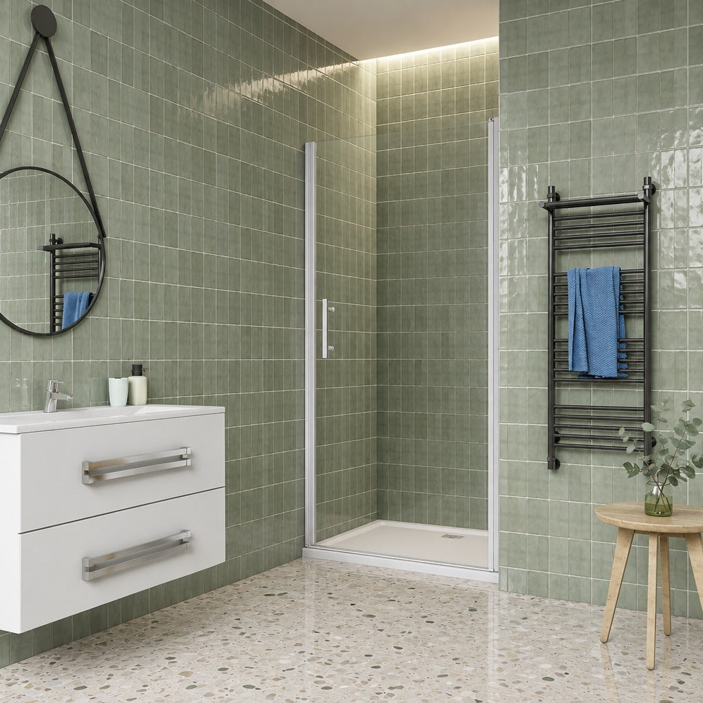 Porte de douche pivotante pour niche – en situation dans une salle de bain