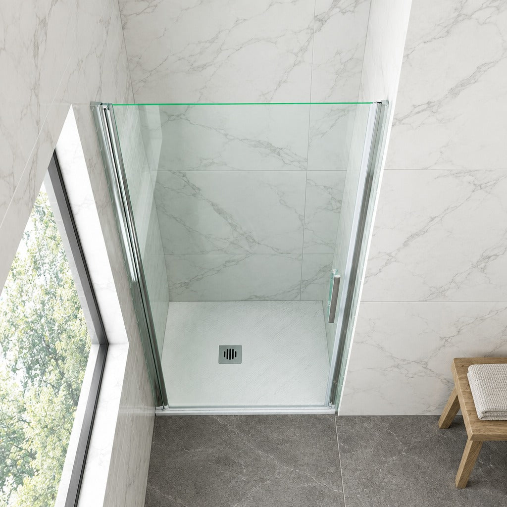 Porte de douche pivotante pour niche – en situation dans une salle de bain