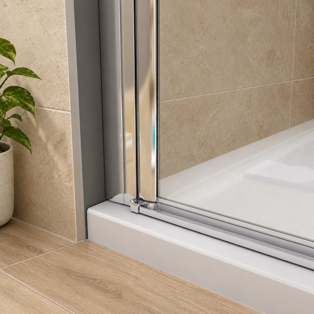 Cabine de douche pivotante accès d'angle – en situation dans une salle de bain