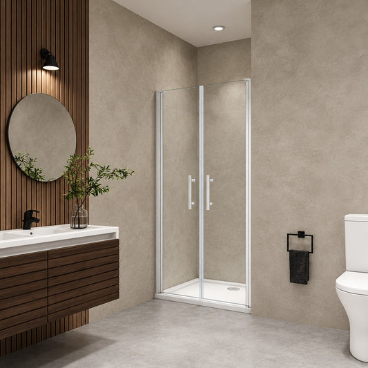 Porte de douche battante pour niche – en situation dans une salle de bain