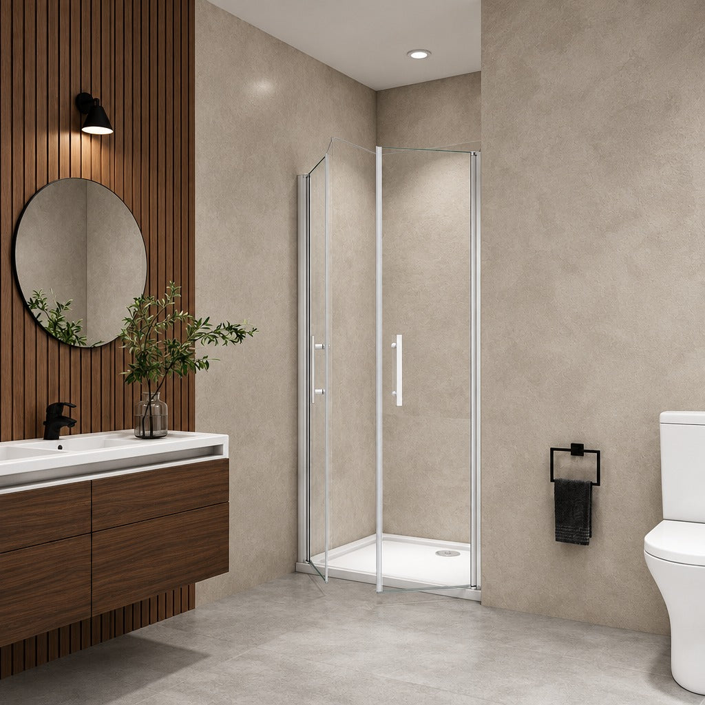 Porte de douche battante pour niche – en situation dans une salle de bain