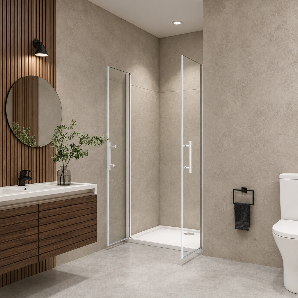 Porte de douche battante pour niche – en situation dans une salle de bain