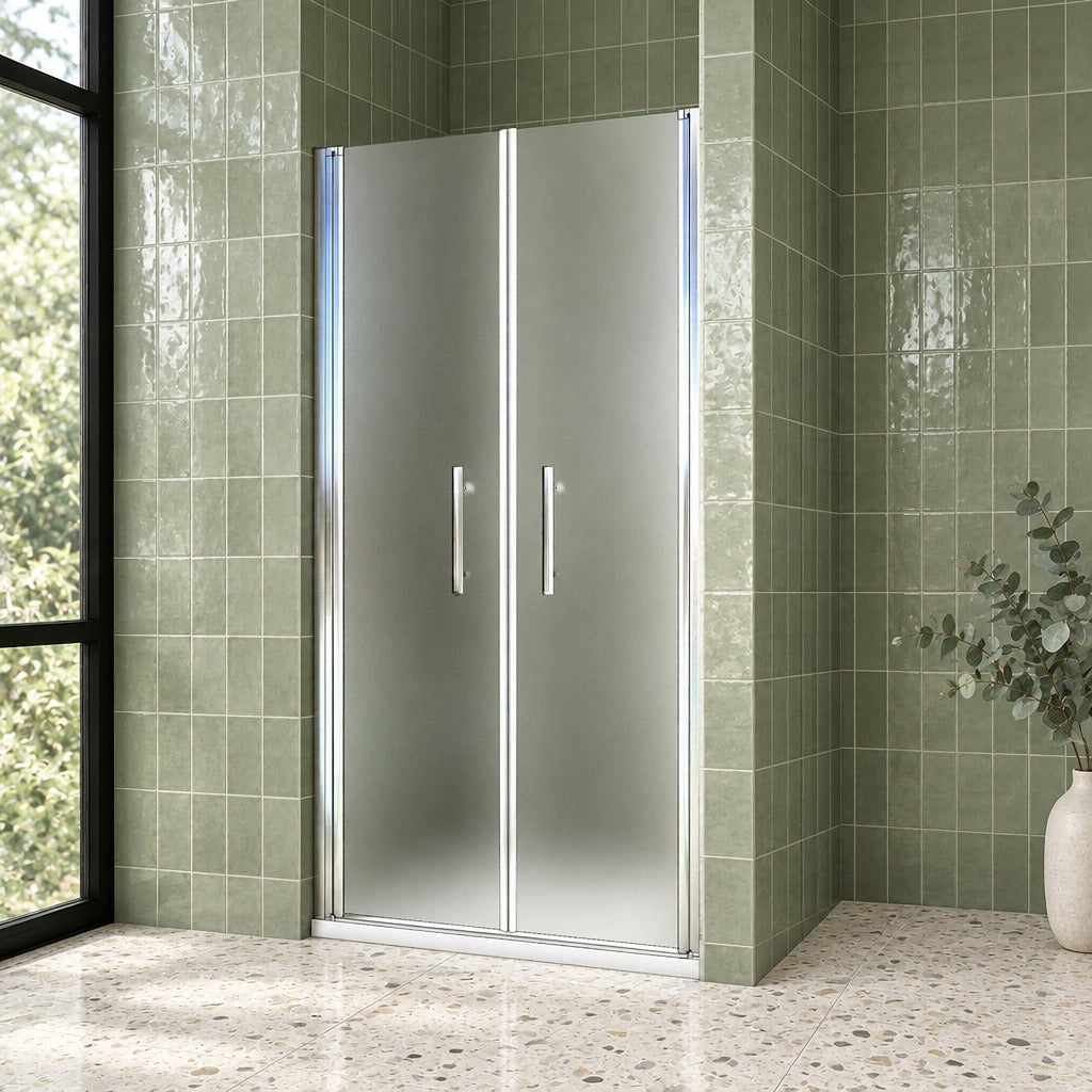 Porte de douche pivotante pour niche – en situation dans une salle de bain