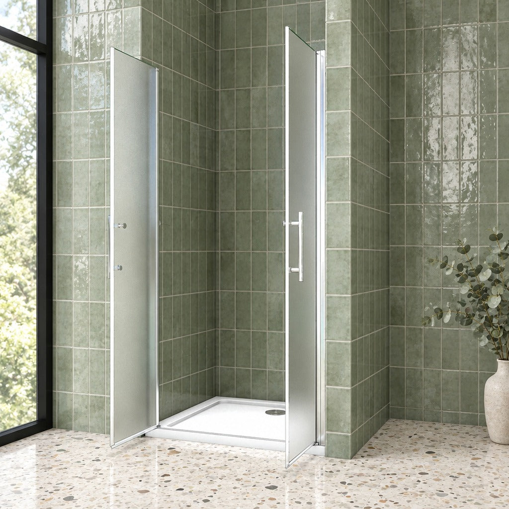 Porte de douche pivotante pour niche – en situation dans une salle de bain