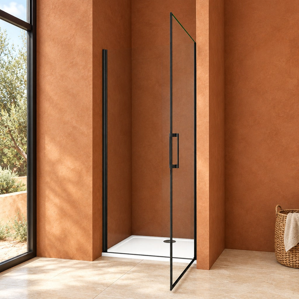 Porte de douche pivotante pour niche – en situation dans une salle de bain