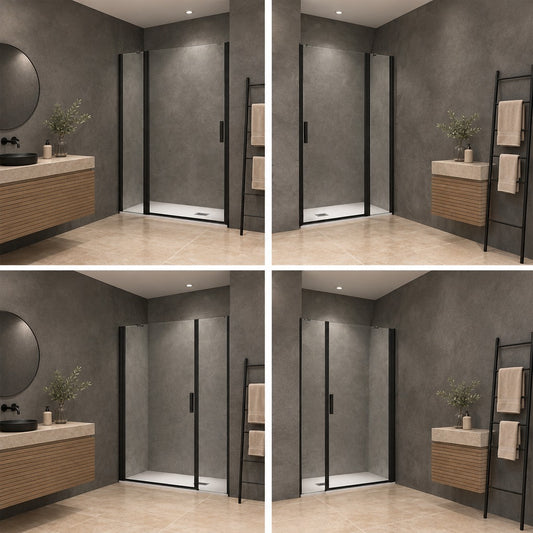 Porte de douche pivotante avec élément fixe pour niche – en situation dans une salle de bain