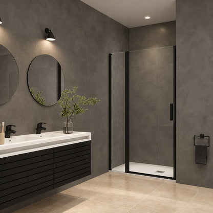 Porte de douche pivotante avec élément fixe pour niche – en situation dans une salle de bain