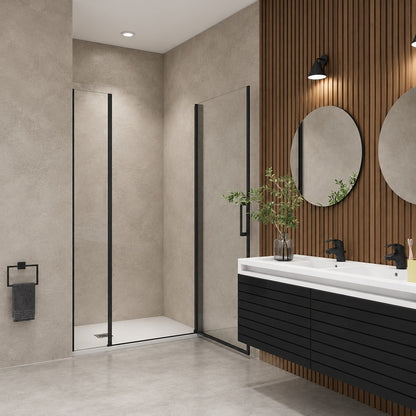 Porte de douche pivotante avec élément fixe pour niche – en situation dans une salle de bain