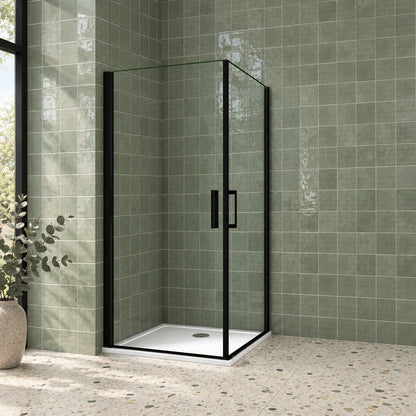 Cabine de douche pivotante accès d'angle – en situation dans une salle de bain