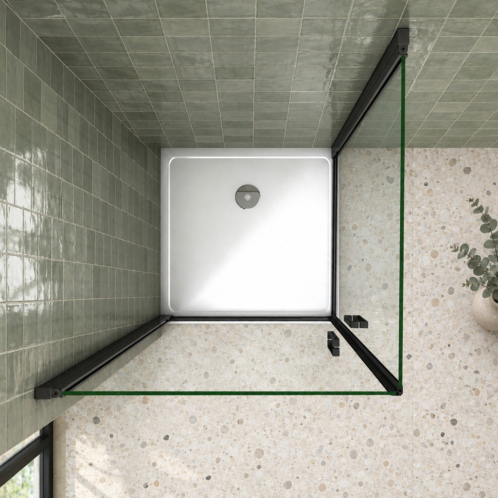 Cabine de douche pivotante accès d'angle – en situation dans une salle de bain