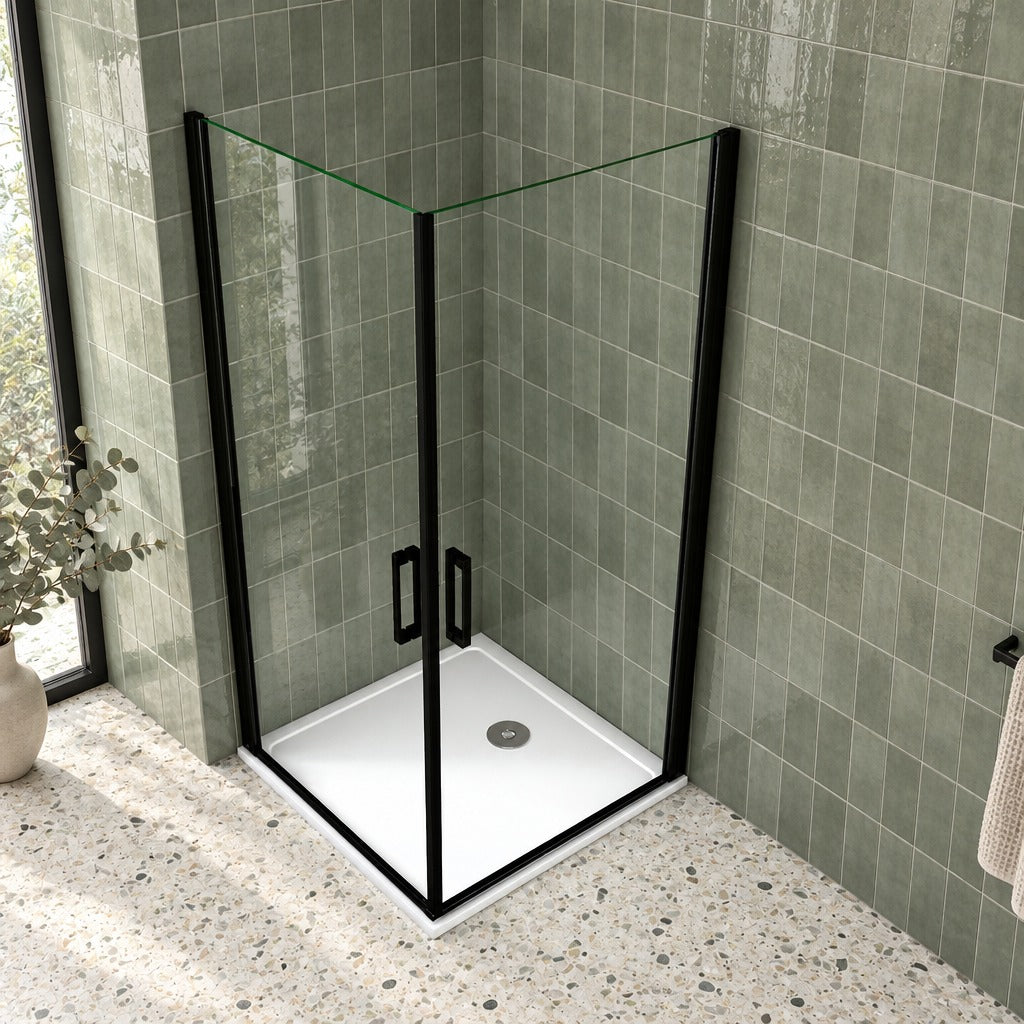 Cabine de douche pivotante accès d'angle – en situation dans une salle de bain