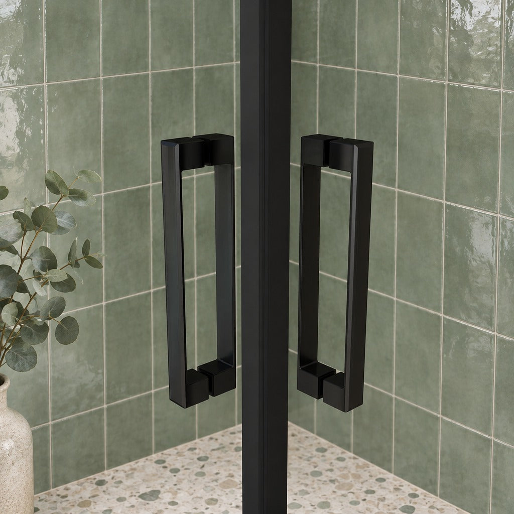 Cabine de douche pivotante accès d'angle – en situation dans une salle de bain